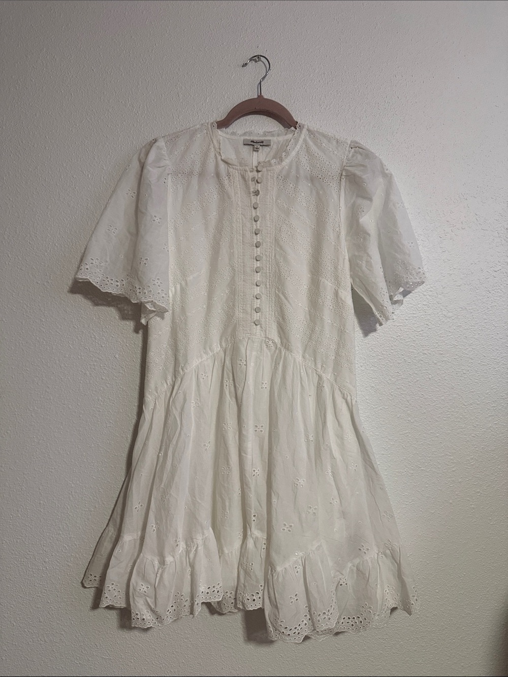 Madewell Eyelet Flutter Sleeve Mini Dress in Cotton - Picture 2 of 13